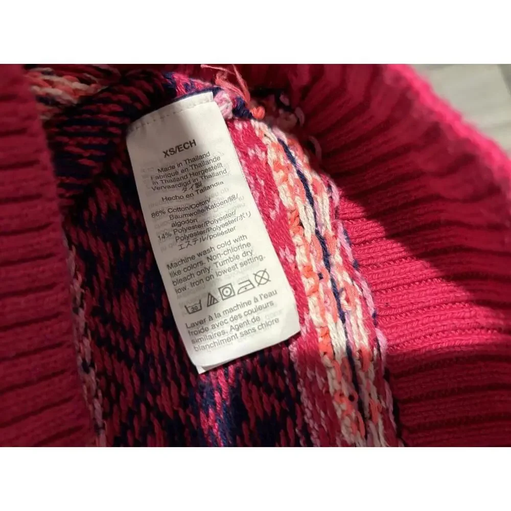J.Crew Sweater Women's XS Pink Blue Cotton Ribbed Crew Neck Fair‎ Isle Pullover